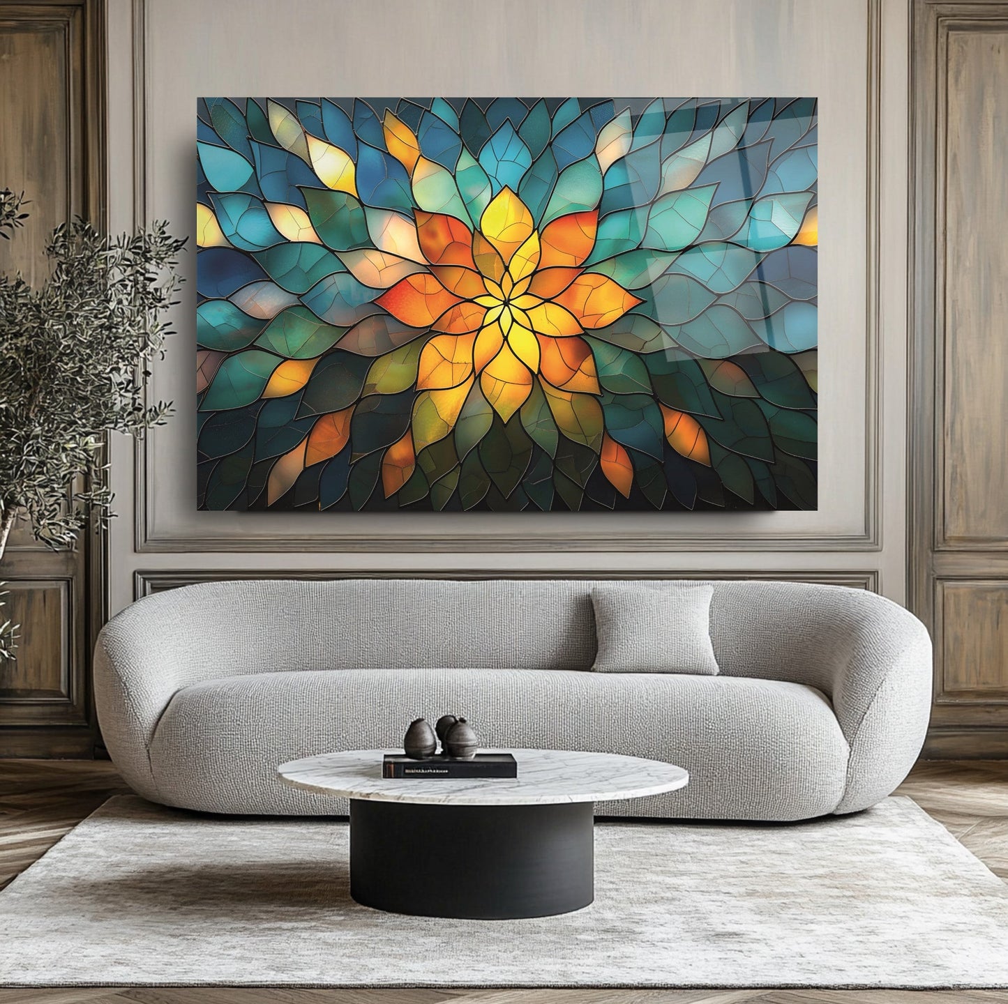 Soyut Vitray Desen Cam Tablo