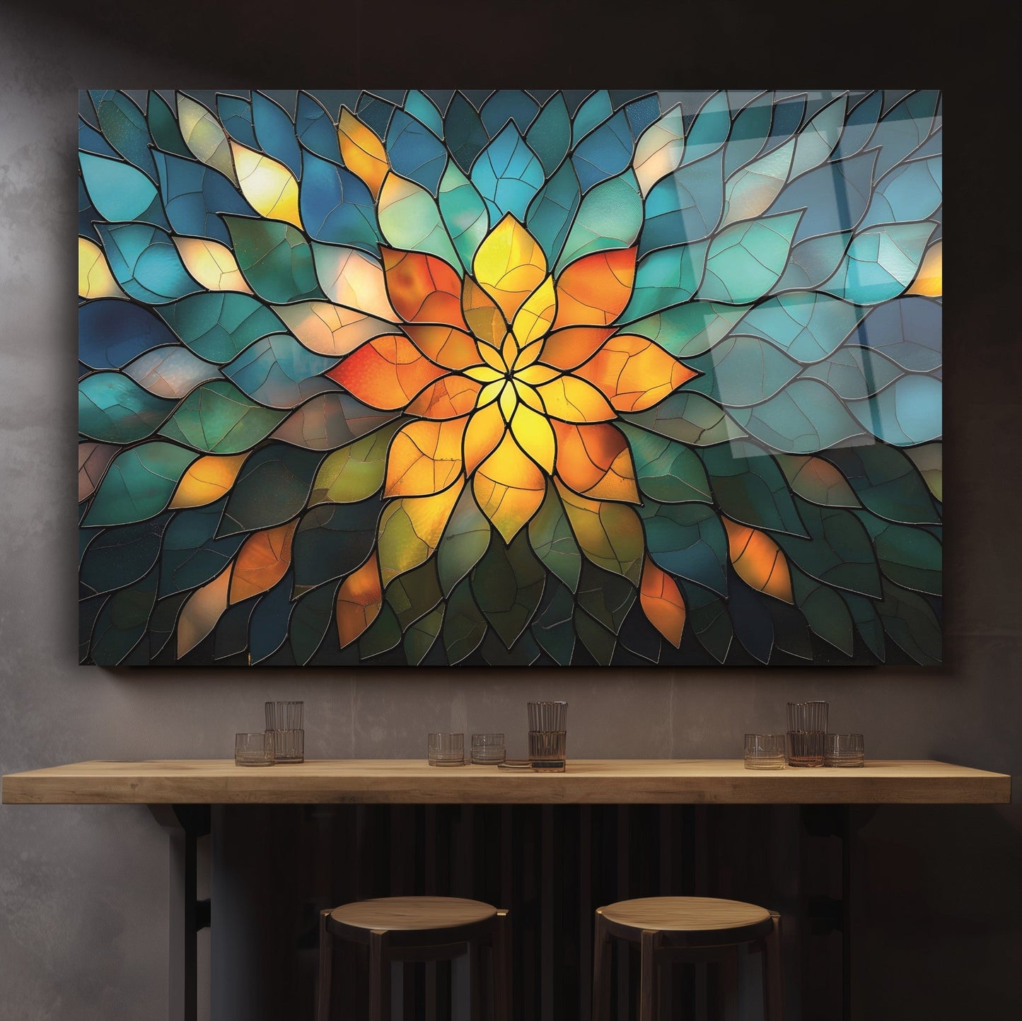 Soyut Vitray Desen Cam Tablo