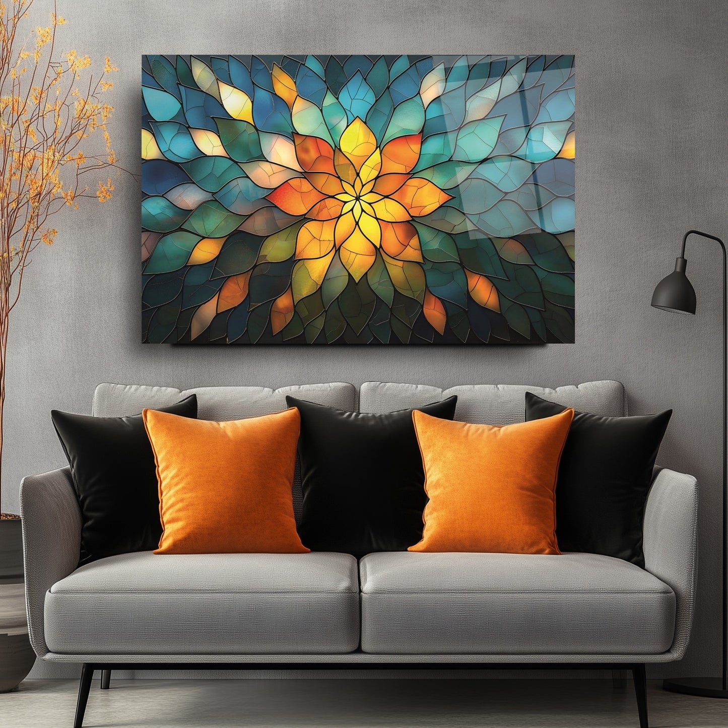 Soyut Vitray Desen Cam Tablo