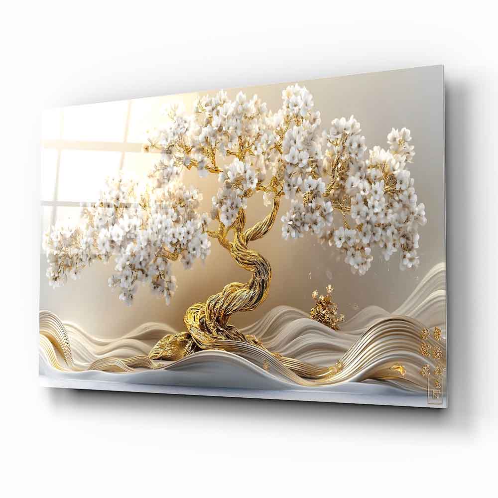 Gold Hayat Ağacı Cam Tablo