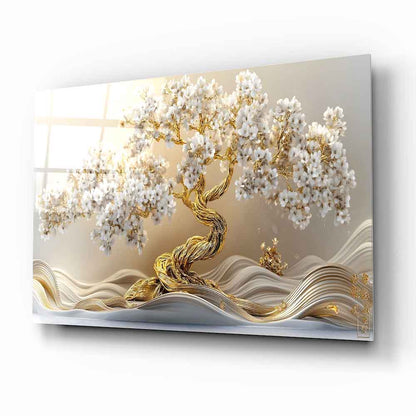 Gold Hayat Ağacı Cam Tablo