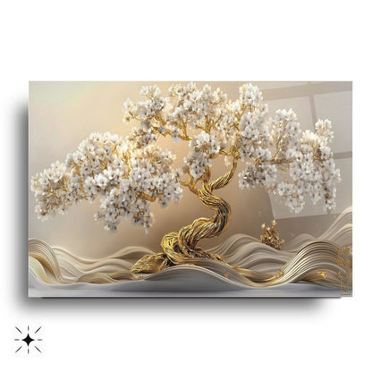 Gold Hayat Ağacı Cam Tablo
