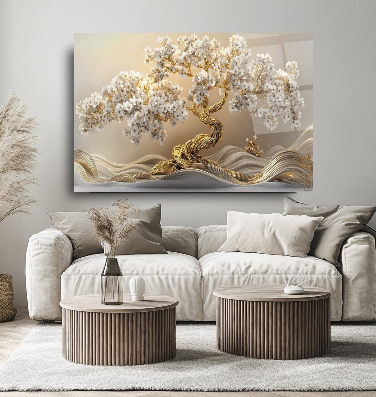 Gold Hayat Ağacı Cam Tablo