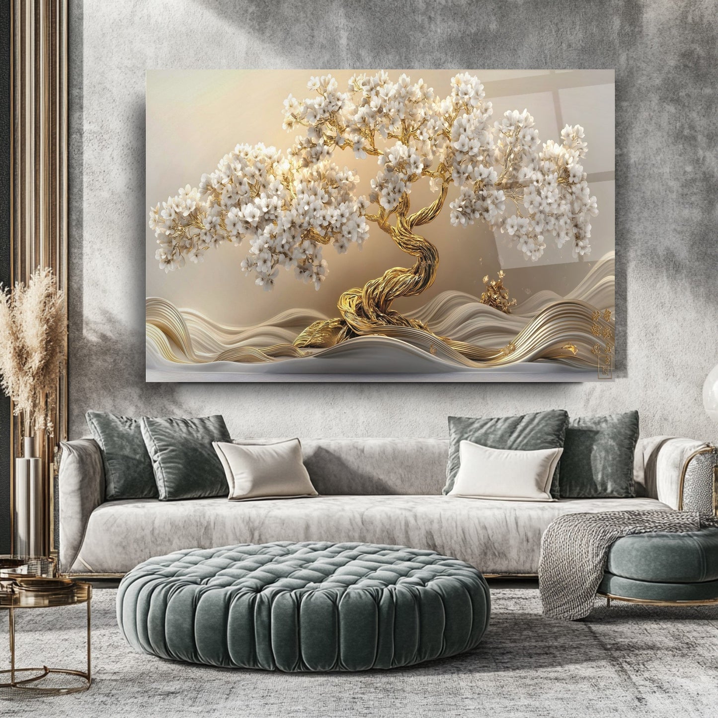 Gold Hayat Ağacı Cam Tablo