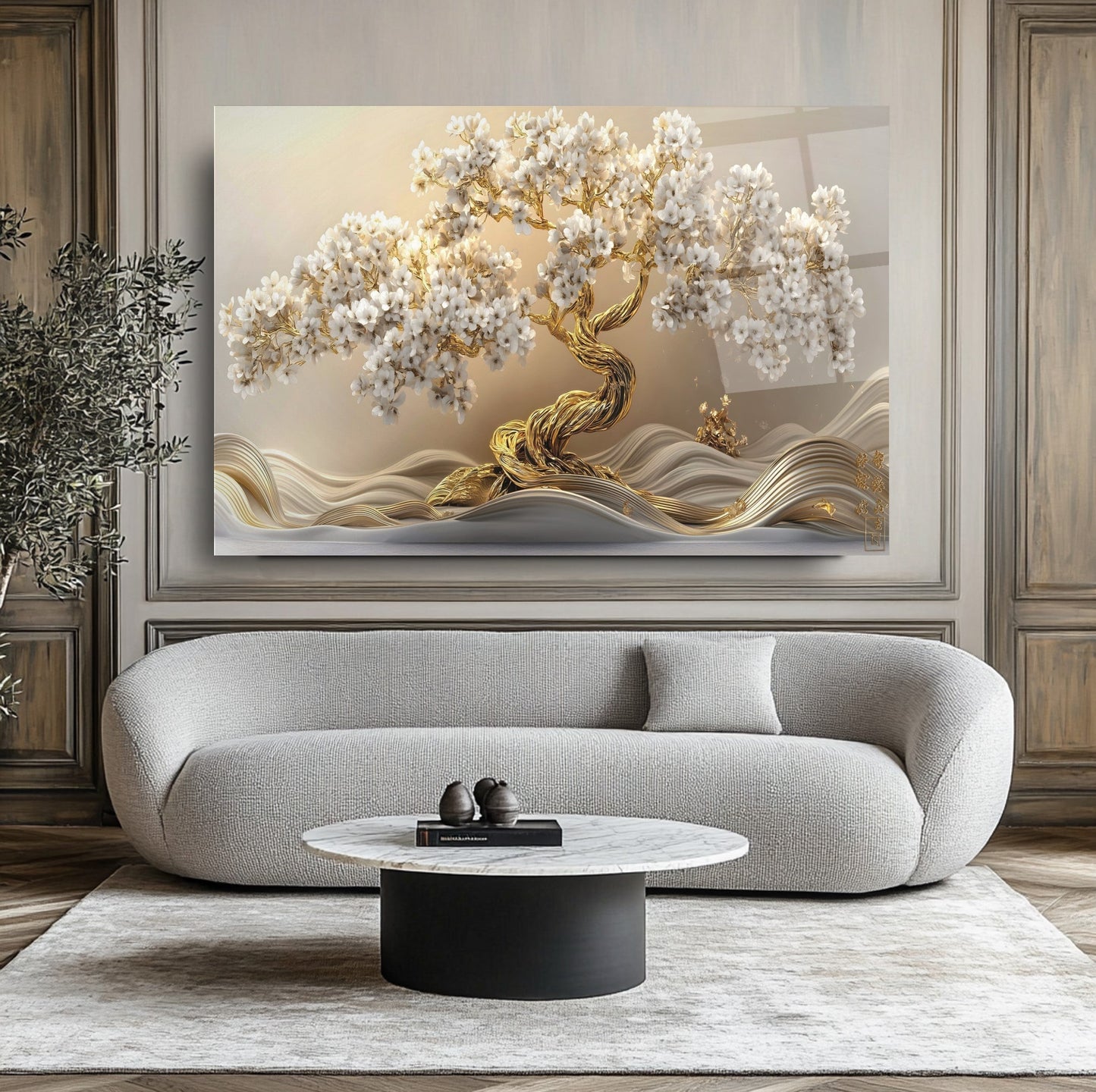 Gold Hayat Ağacı Cam Tablo