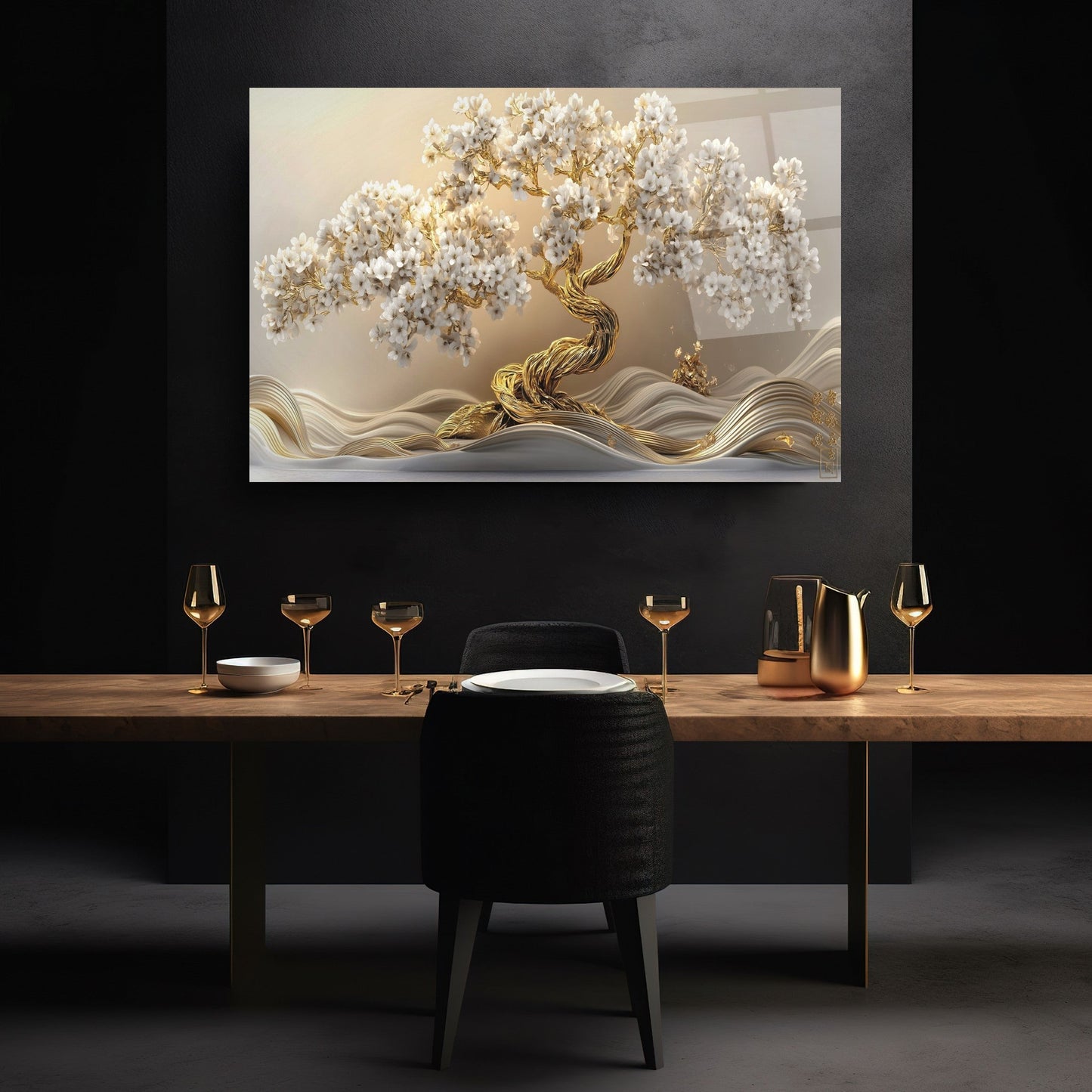 Gold Hayat Ağacı Cam Tablo