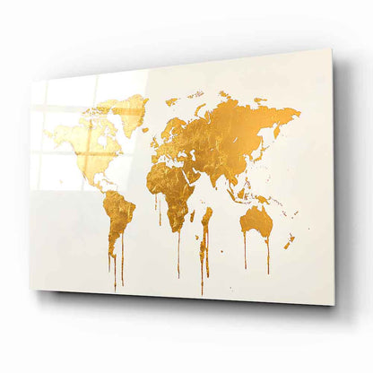 Gold Beyaz Dünysa Haritası Cam Tablo