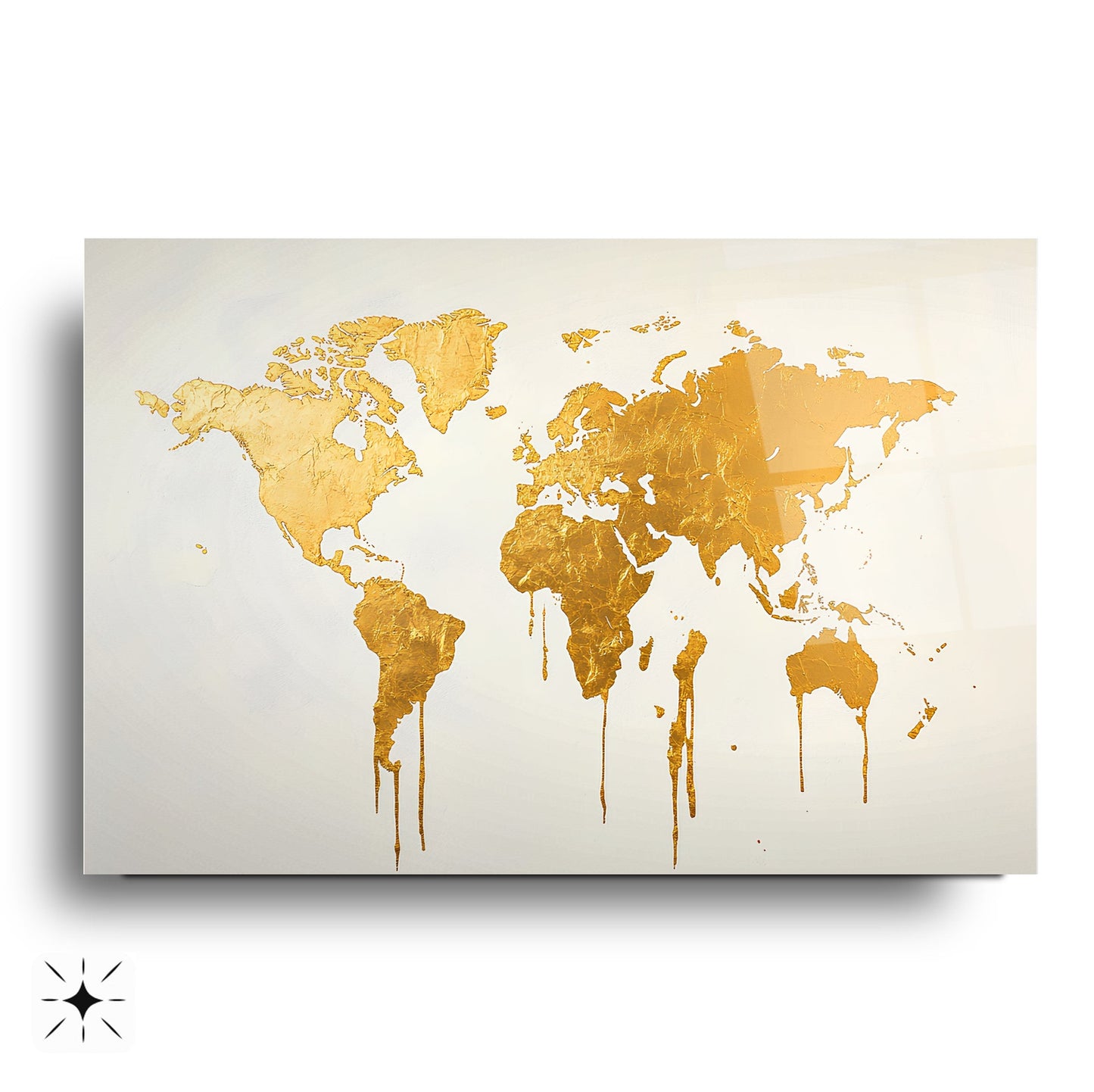 Gold Beyaz Dünysa Haritası Cam Tablo