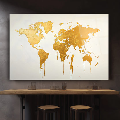 Gold Beyaz Dünysa Haritası Cam Tablo