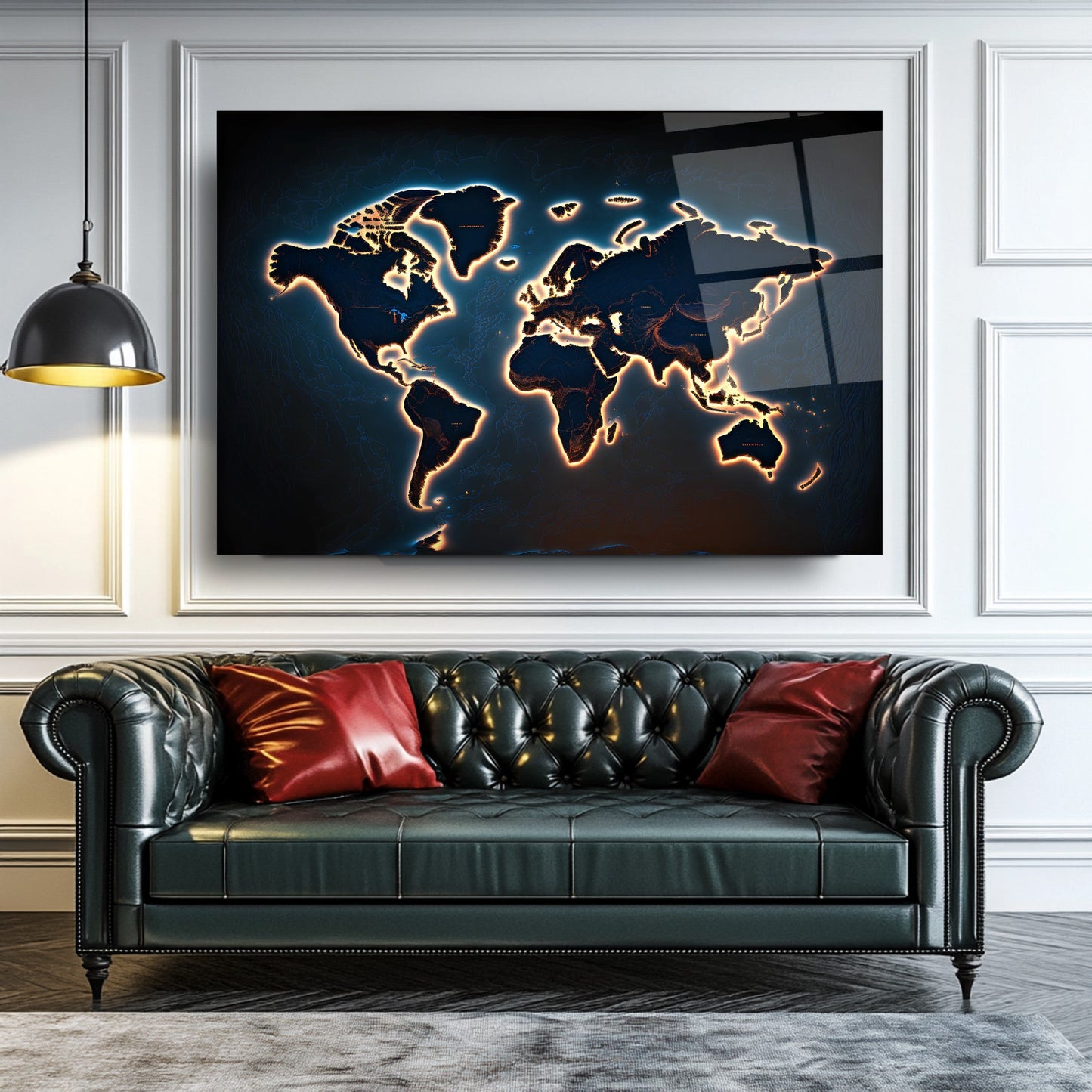 Işık Efektli Dünya Haritası Cam Tablo