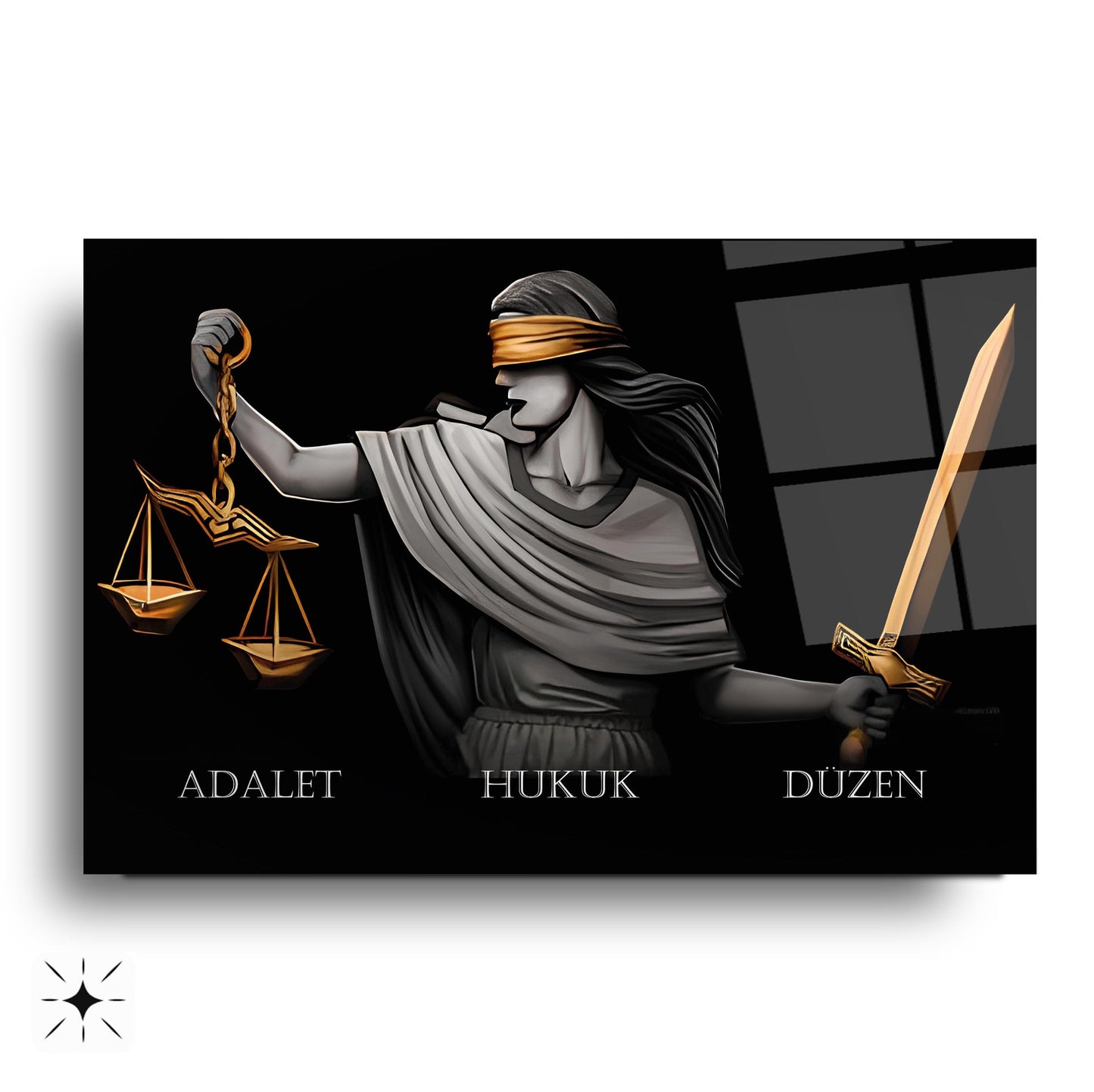 Themis Adalet Heykeli Cam Tablo