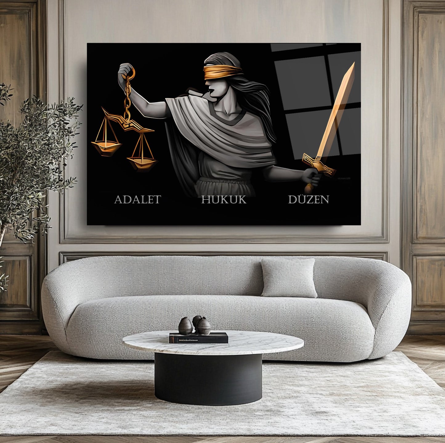 Themis Adalet Heykeli Cam Tablo