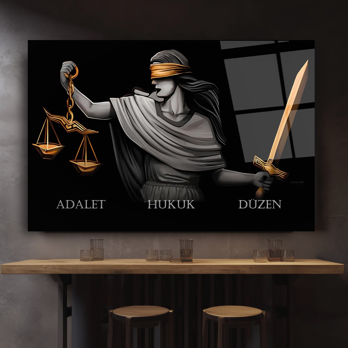 Themis Adalet Heykeli Cam Tablo