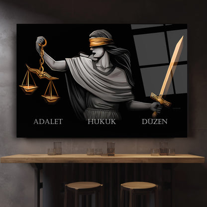Themis Adalet Heykeli Cam Tablo