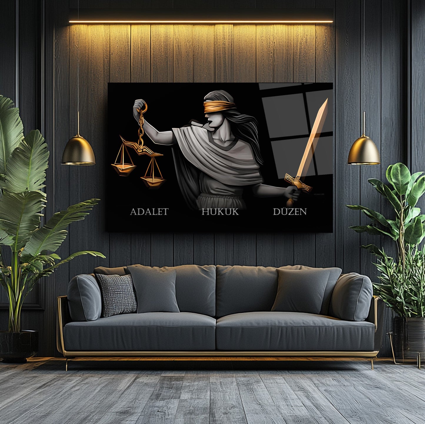Themis Adalet Heykeli Cam Tablo