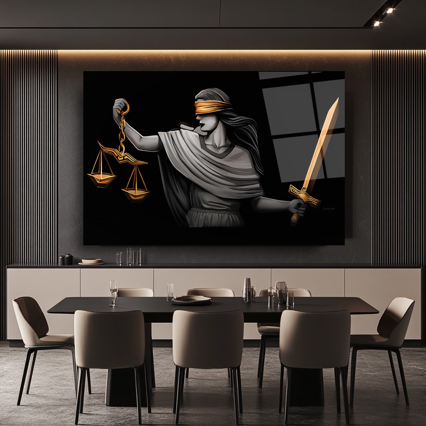 Themis Adalet Kadını Heykeli Cam Tablo
