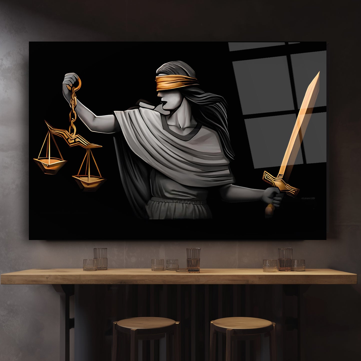 Themis Adalet Kadını Heykeli Cam Tablo