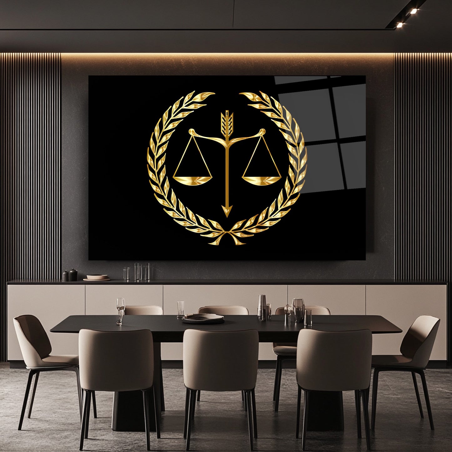 Gold Adalet Terazisi Cam Tablo