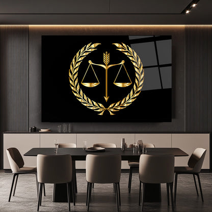 Gold Adalet Terazisi Cam Tablo