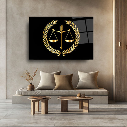 Gold Adalet Terazisi Cam Tablo