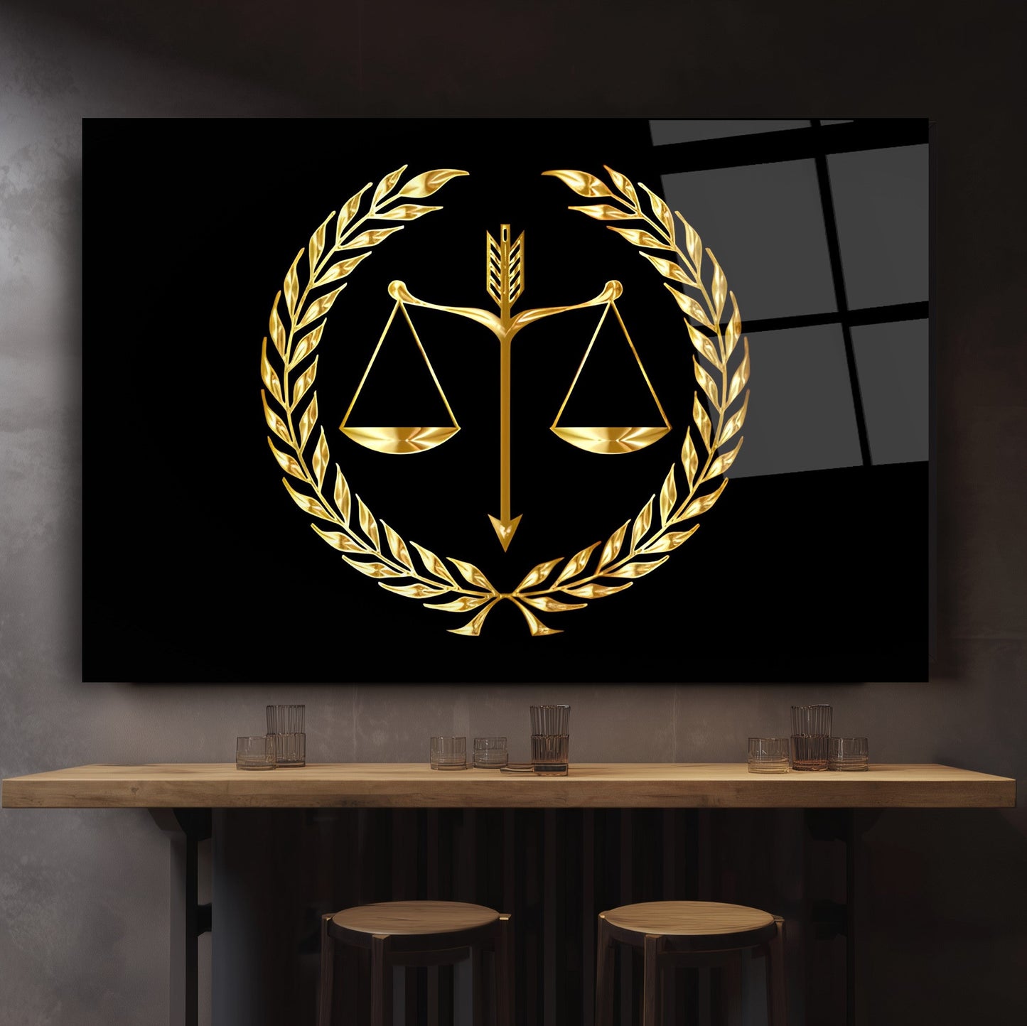 Gold Adalet Terazisi Cam Tablo