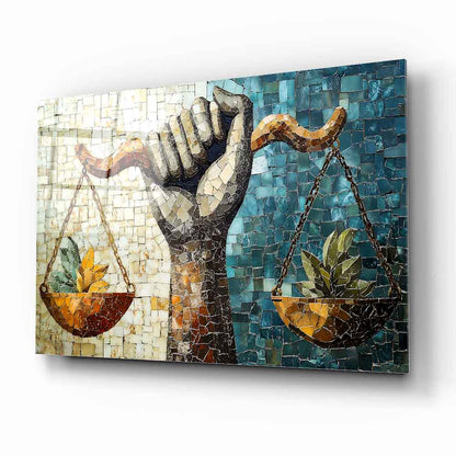 Mozaik Desen Adalet Terazisi Cam Tablo