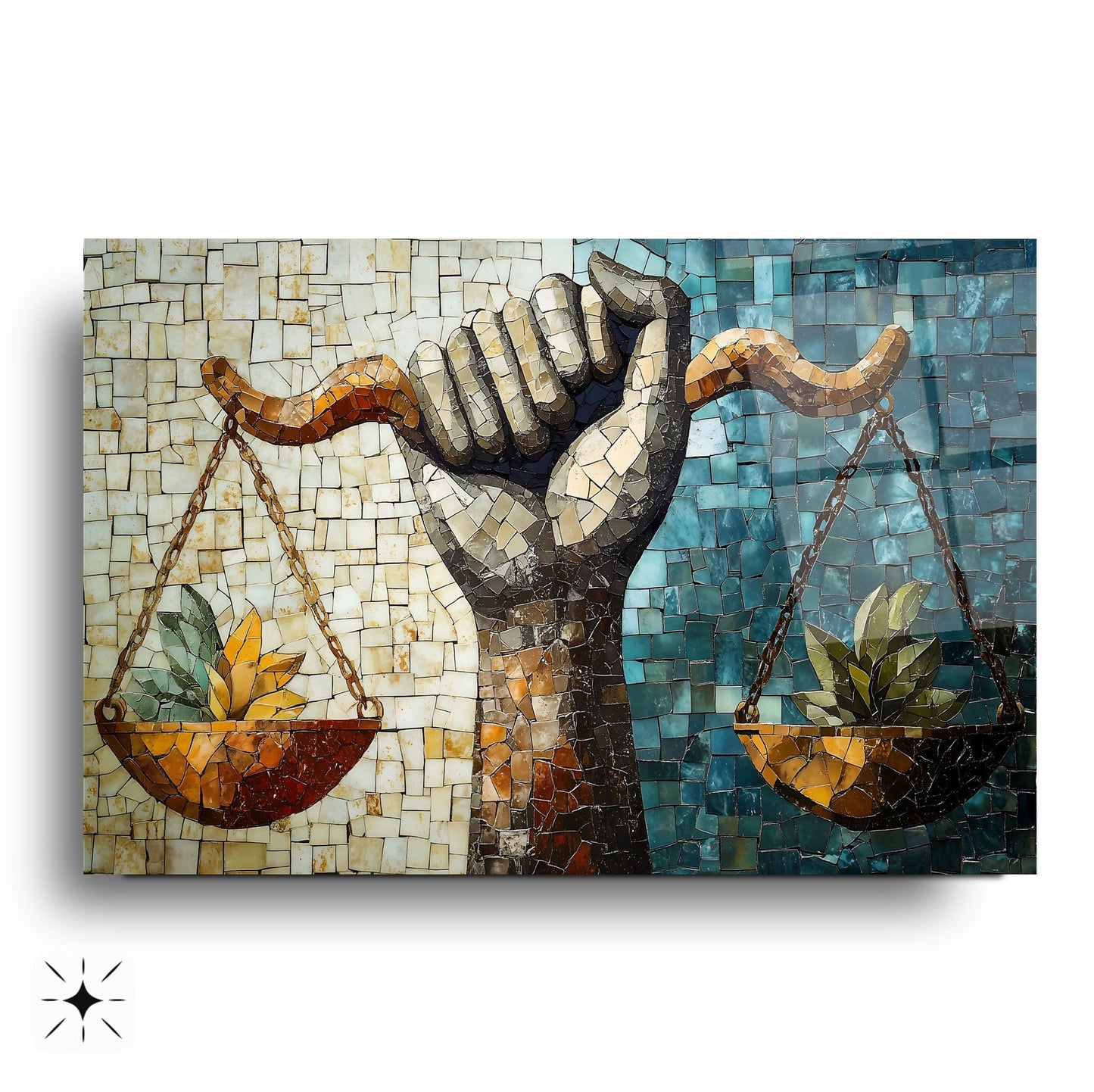 Mozaik Desen Adalet Terazisi Cam Tablo