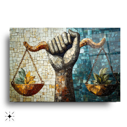 Mozaik Desen Adalet Terazisi Cam Tablo