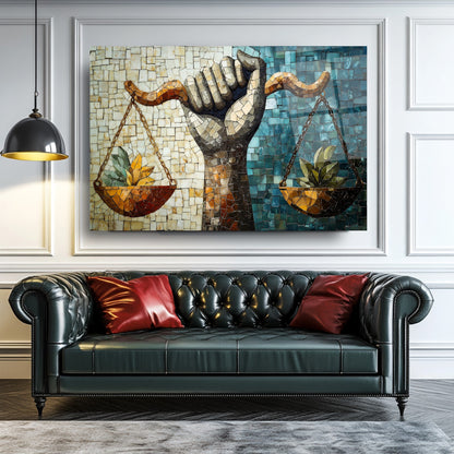 Mozaik Desen Adalet Terazisi Cam Tablo