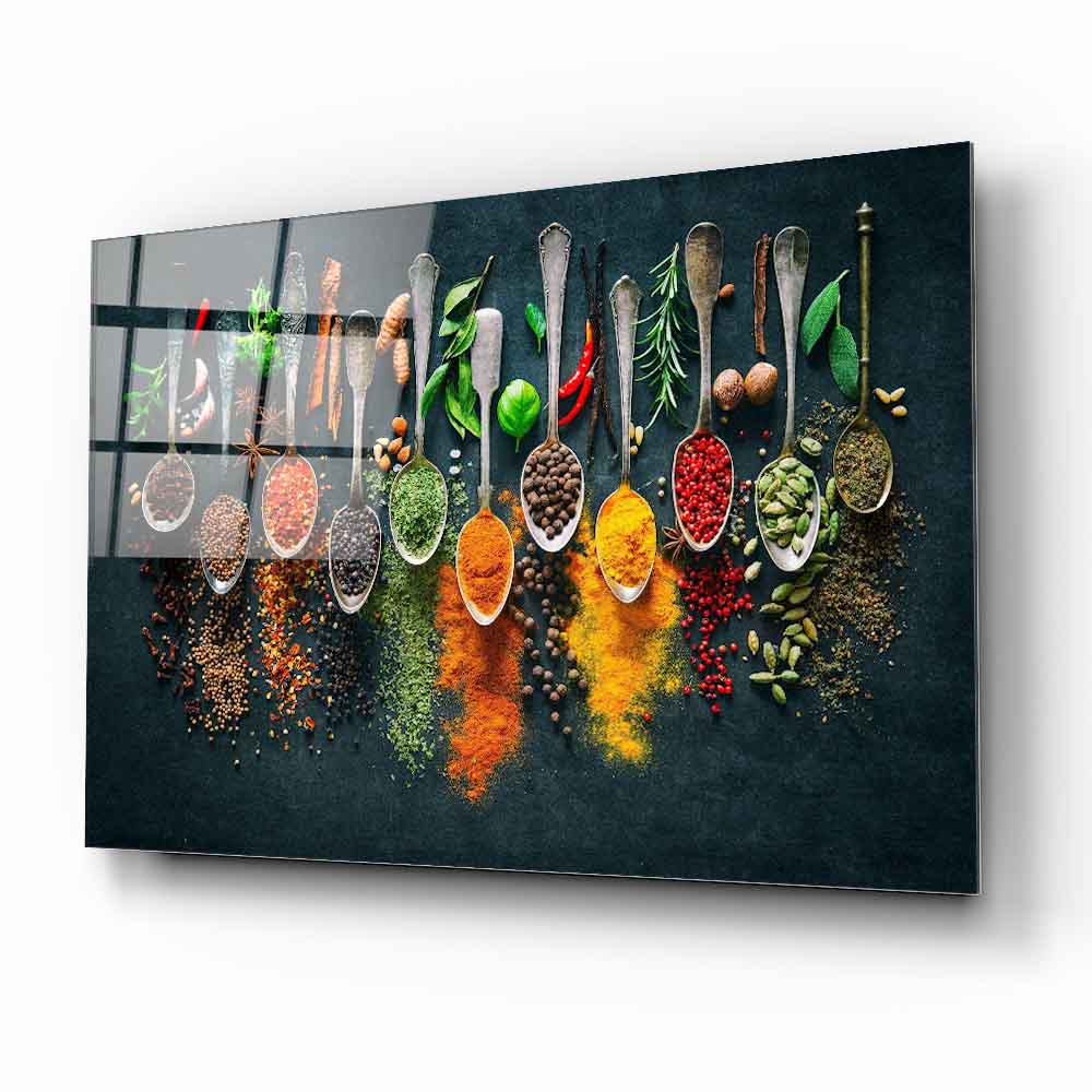 Kaşıklı Renkli Baharatlar Cam Tablo
