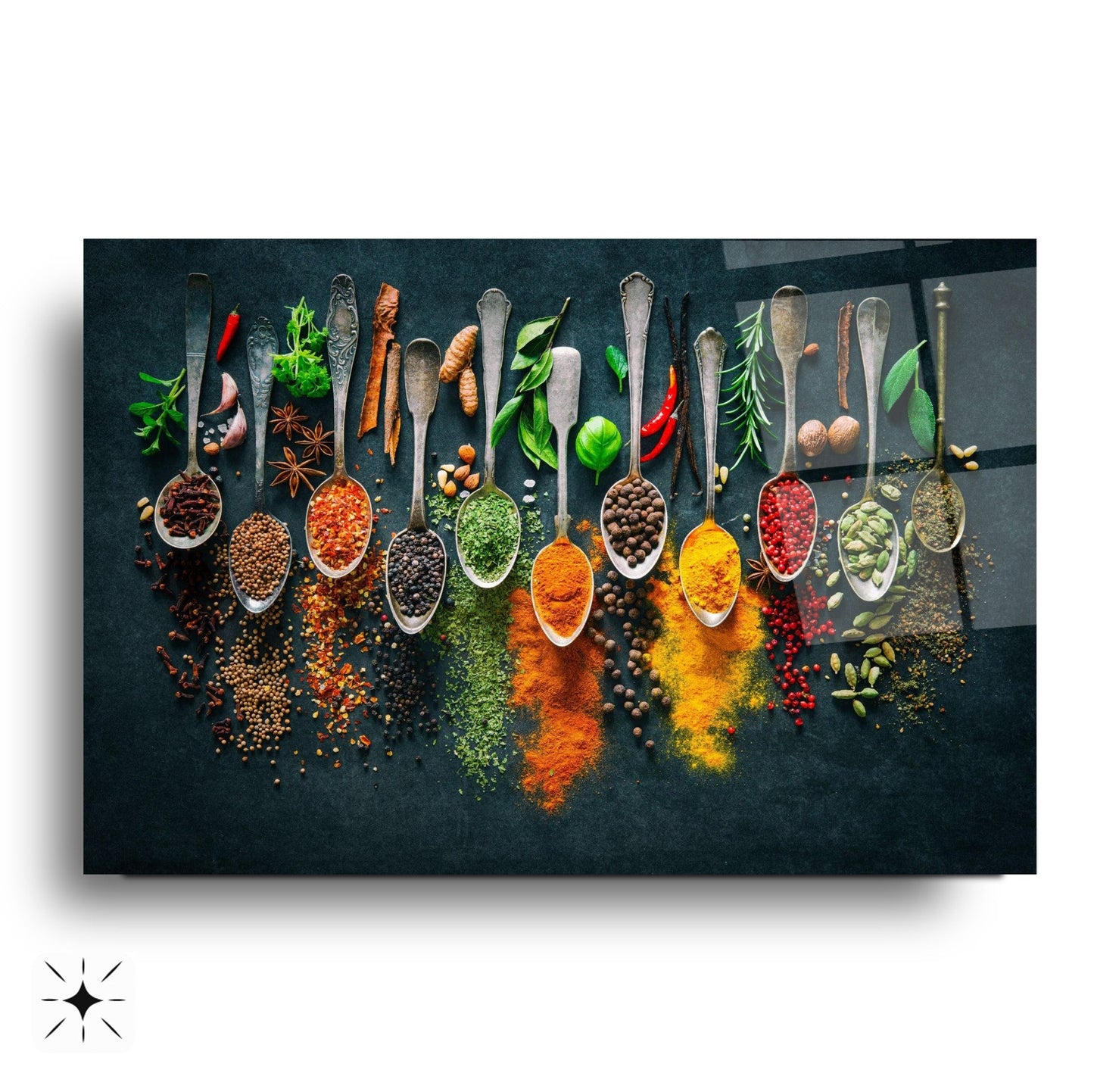 Kaşıklı Renkli Baharatlar Cam Tablo