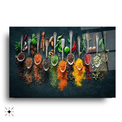 Kaşıklı Renkli Baharatlar Cam Tablo
