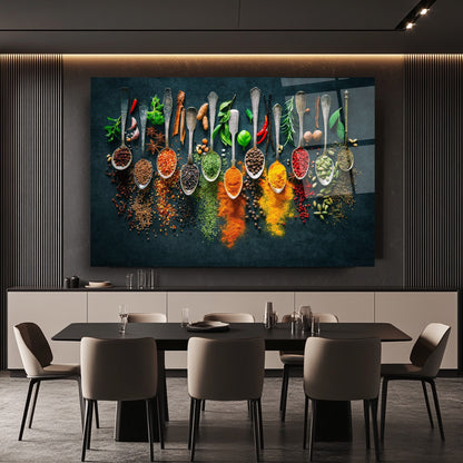 Kaşıklı Renkli Baharatlar Cam Tablo