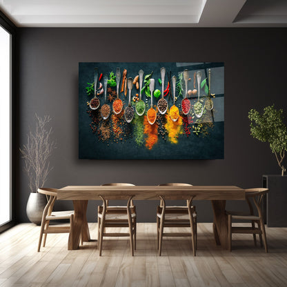 Kaşıklı Renkli Baharatlar Cam Tablo