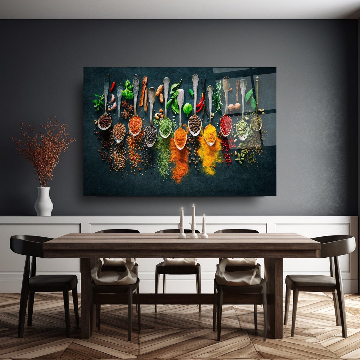 Kaşıklı Renkli Baharatlar Cam Tablo