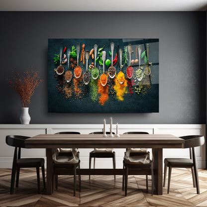 Kaşıklı Renkli Baharatlar Cam Tablo