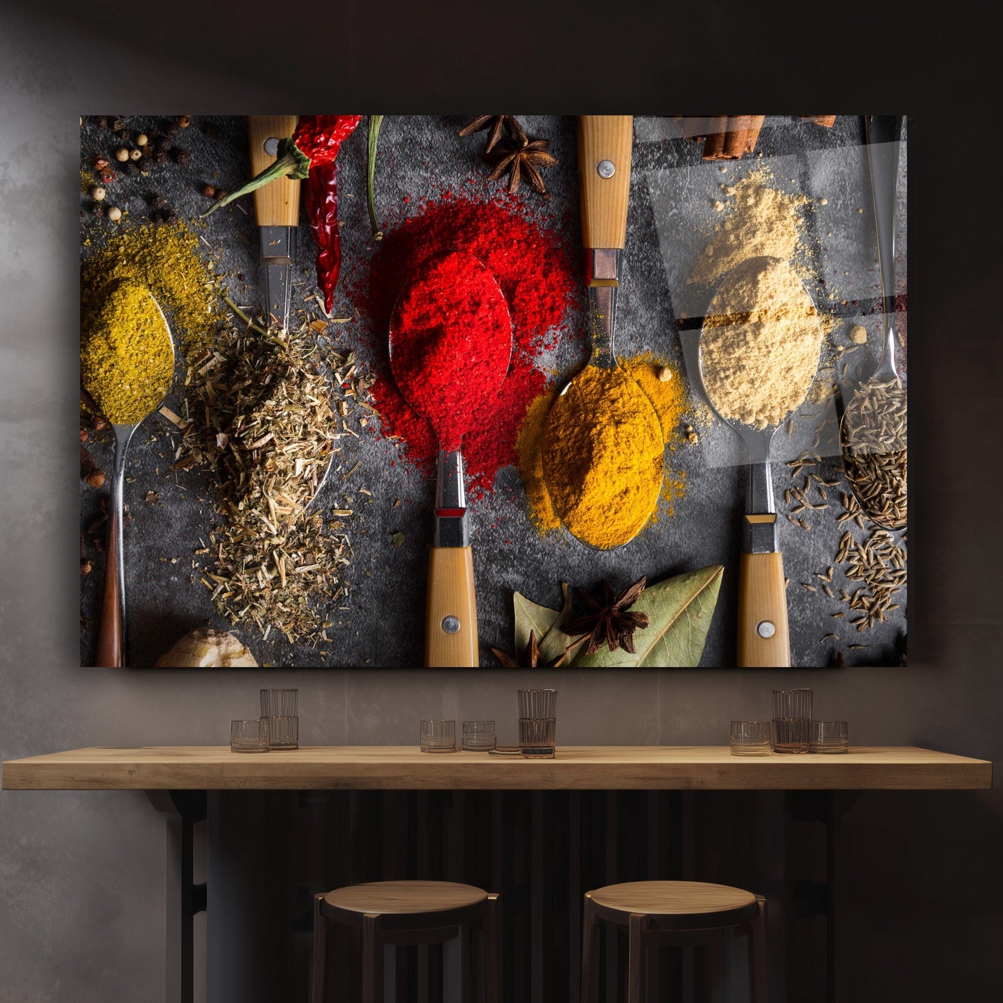 Renkli Baharatlar Cam Tablo