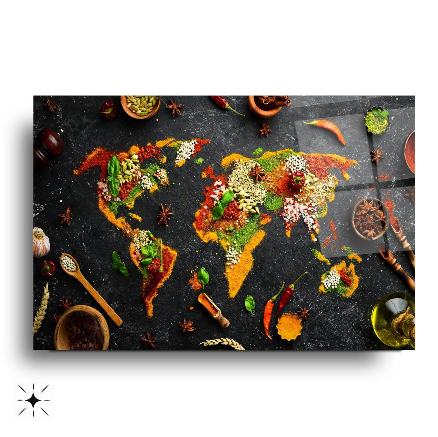 Baharatlı Dünya Haritası Cam Tablo