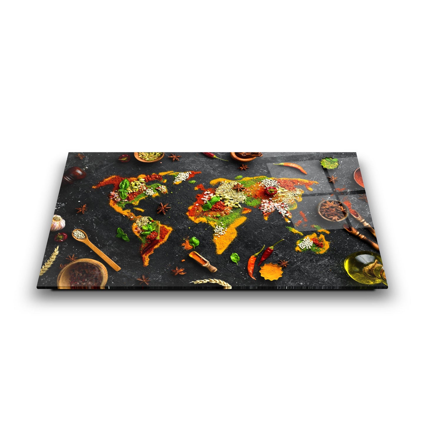 Baharatlı Dünya Haritası Cam Tablo