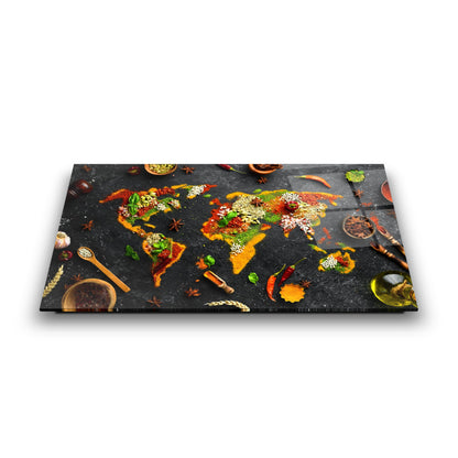 Baharatlı Dünya Haritası Cam Tablo