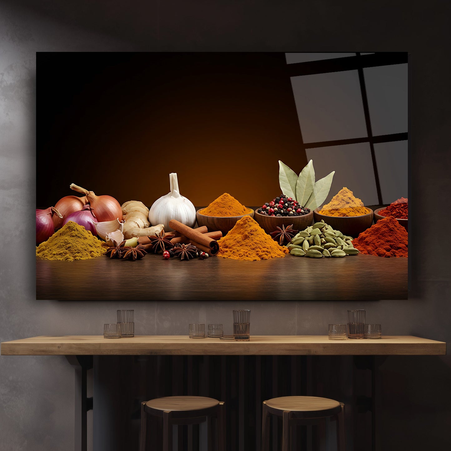 Renkli Baharatlar Cam Tablo