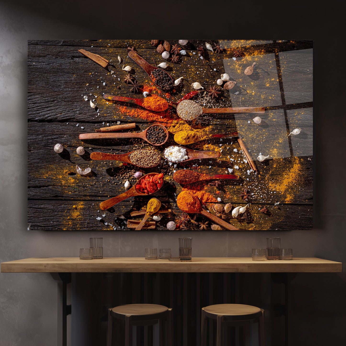 Renkli Baharatlar Cam Tablo