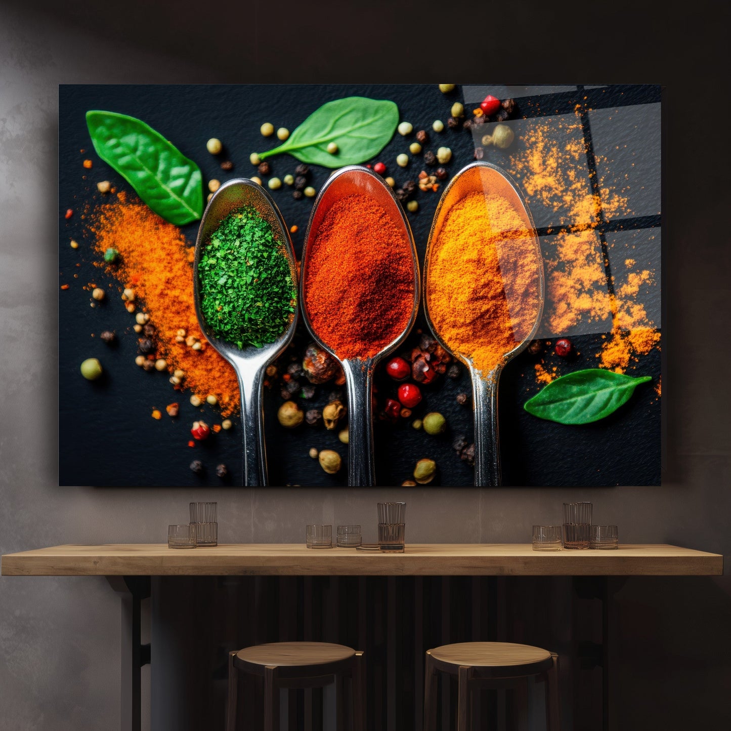 Renkli Baharatlar Cam Tablo