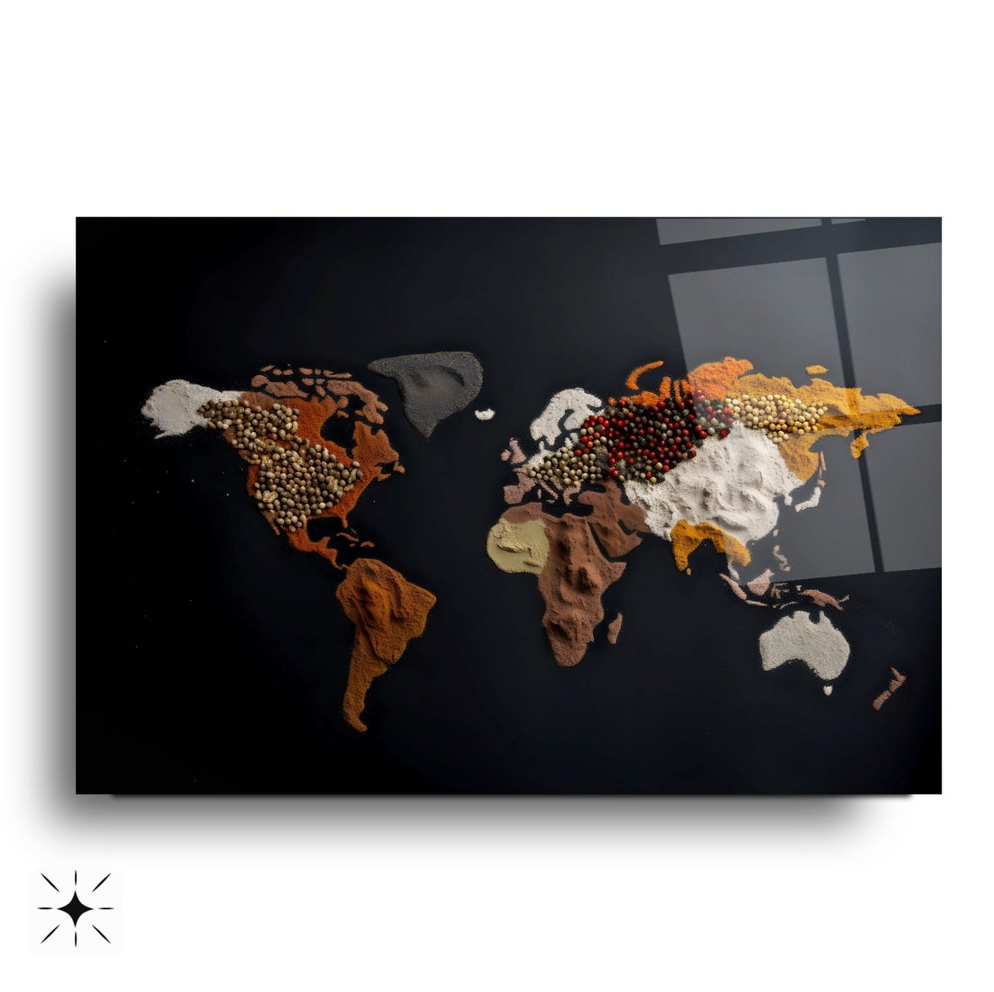 Baharatlarla Dünya Haritası Cam Tablo