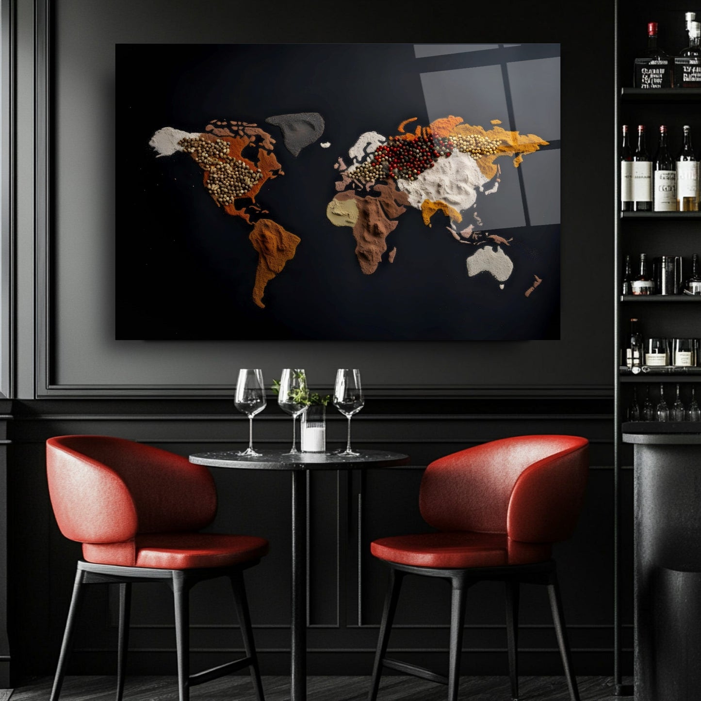 Baharatlarla Dünya Haritası Cam Tablo