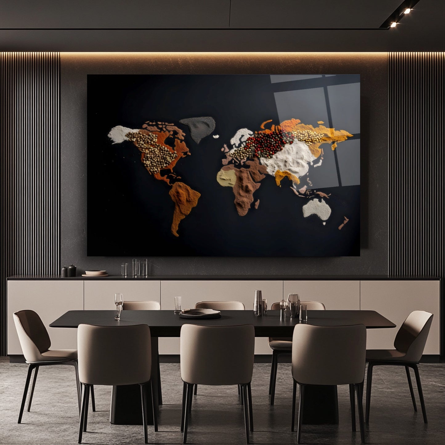 Baharatlarla Dünya Haritası Cam Tablo