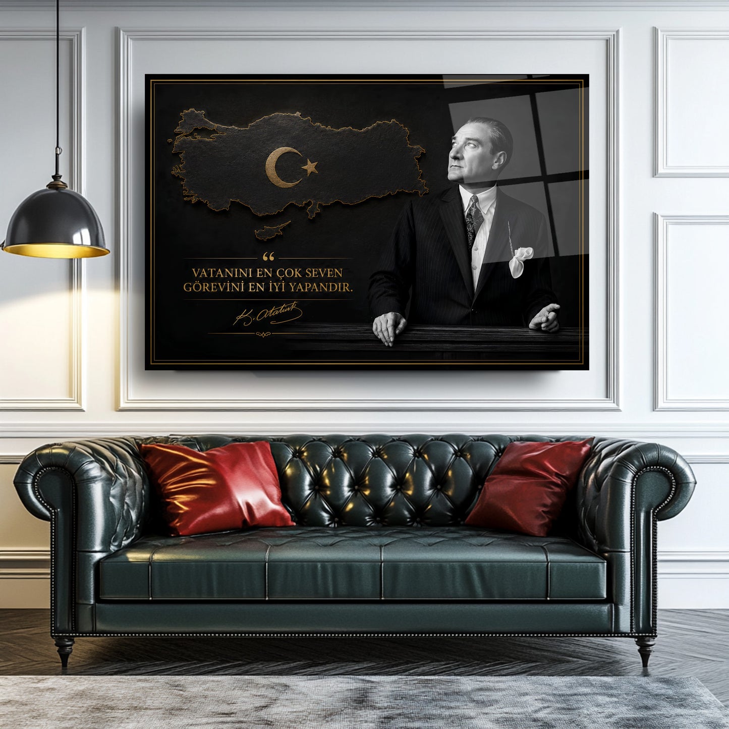 Atatürk Sözlü Siyah Türkiye Haritası Cam Tablo