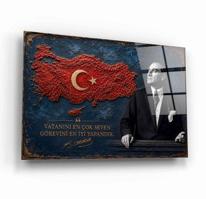 Atatürk Sözlü Türkiye Haritası Cam Tablo