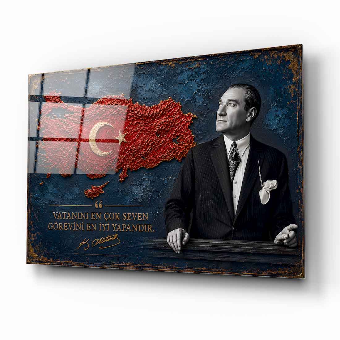 Atatürk Sözlü Türkiye Haritası Cam Tablo