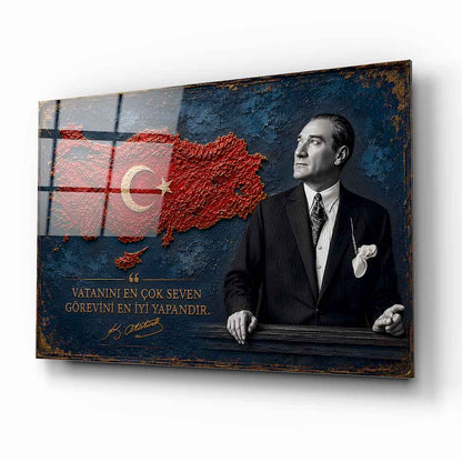 Atatürk Sözlü Türkiye Haritası Cam Tablo